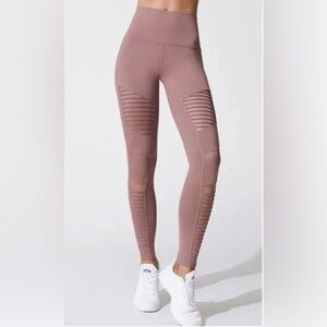 Alo Yoga High Waisted Moto Leggings Smoky Quartz Dusty Mauve Blush Pink XS